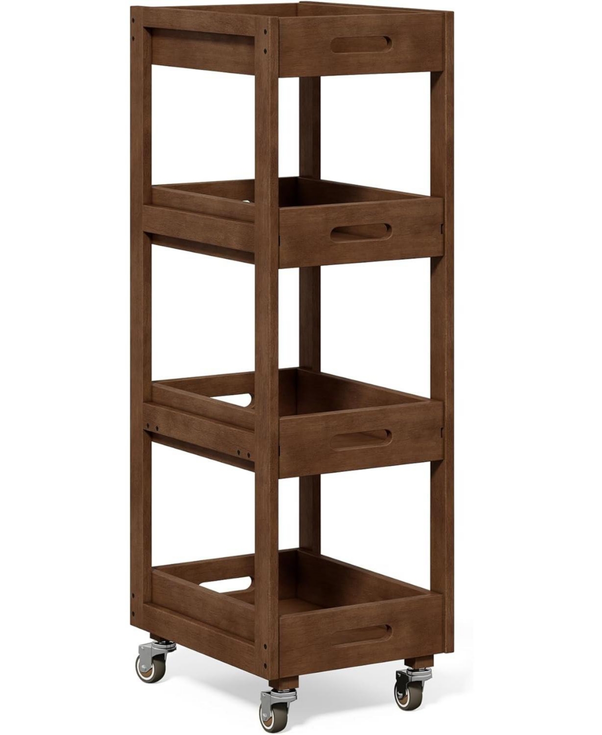 Tribesigns 4-Tier Slim Kitchen Rolling Cart with Wheels, Solid Wood Storage Cart