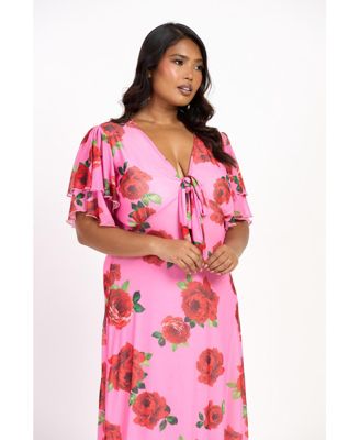 Women's Flutter Sleeve Tie Front Midi Dress