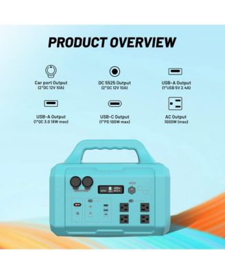 1000W Portable Power Station 1024Wh Solar Generator with AC Outlet & LED Light