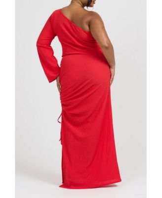 Women's One Shoulder Flare Sleeve Maxi Dress