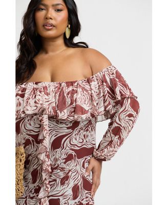 Women's Curve Ruffle Bardot Midaxi Dress