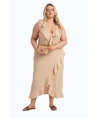 Women's Ruffle Wrap Sleeveless Midi Dress