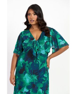 Women's Curve Flutter Sleeve Midi Dress