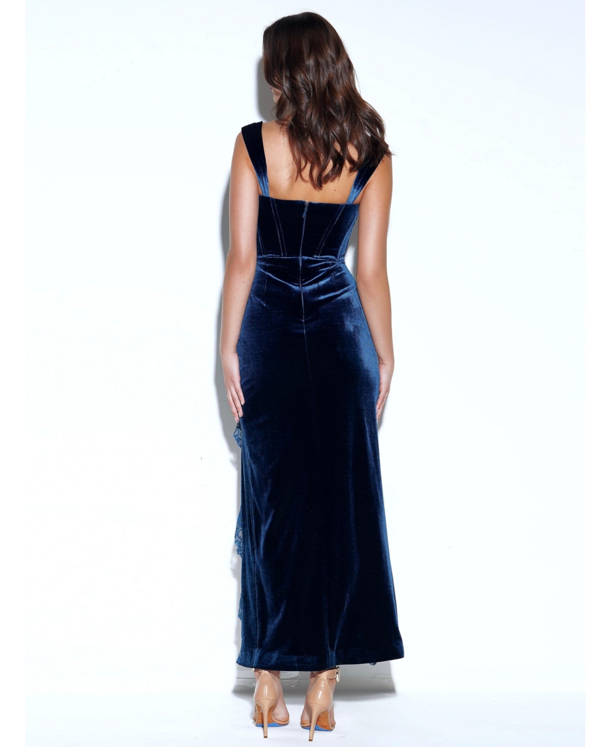 Miss Circle Women Odilia Teal Lace Velvet Maxi Dress