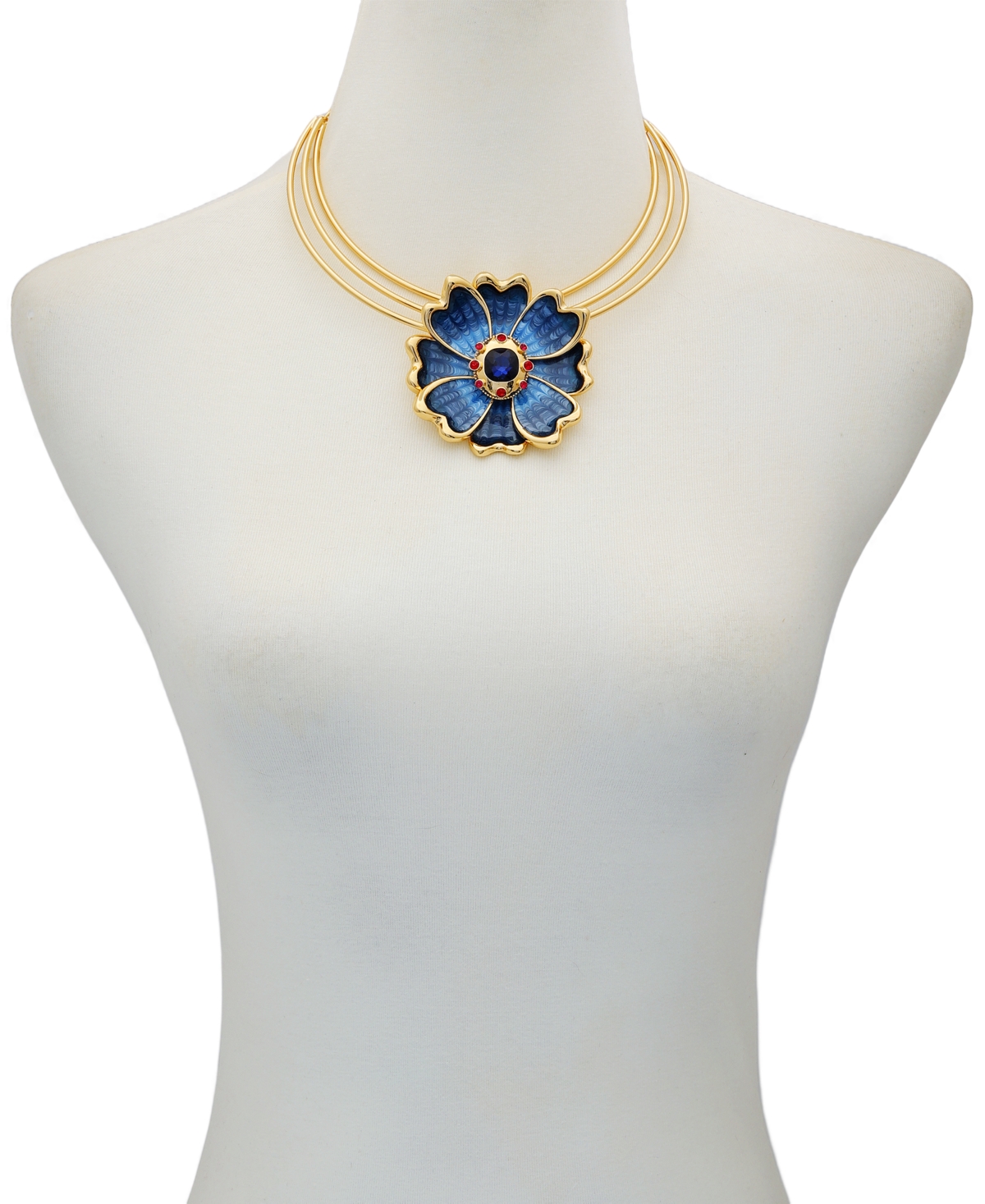 Guess Glass Stone And Rhinestone Gold-tone Floral Statement Necklace In Gold