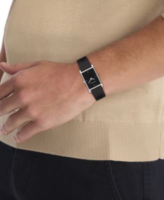 Men's Dapper Black Leather Strap Watch, 24mm