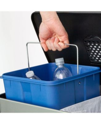 60L / 16 Gal (30L/8 Gal Split) Rectangular Recycle Step Can - Stainless Steel with Black Plastic Lid 