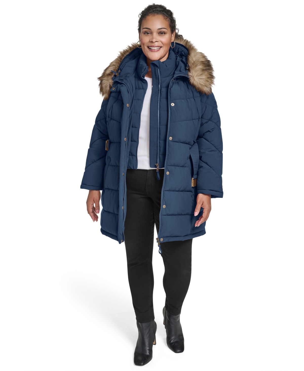 Tommy Hilfiger Plus Size Hooded Puffer Coat In Blue