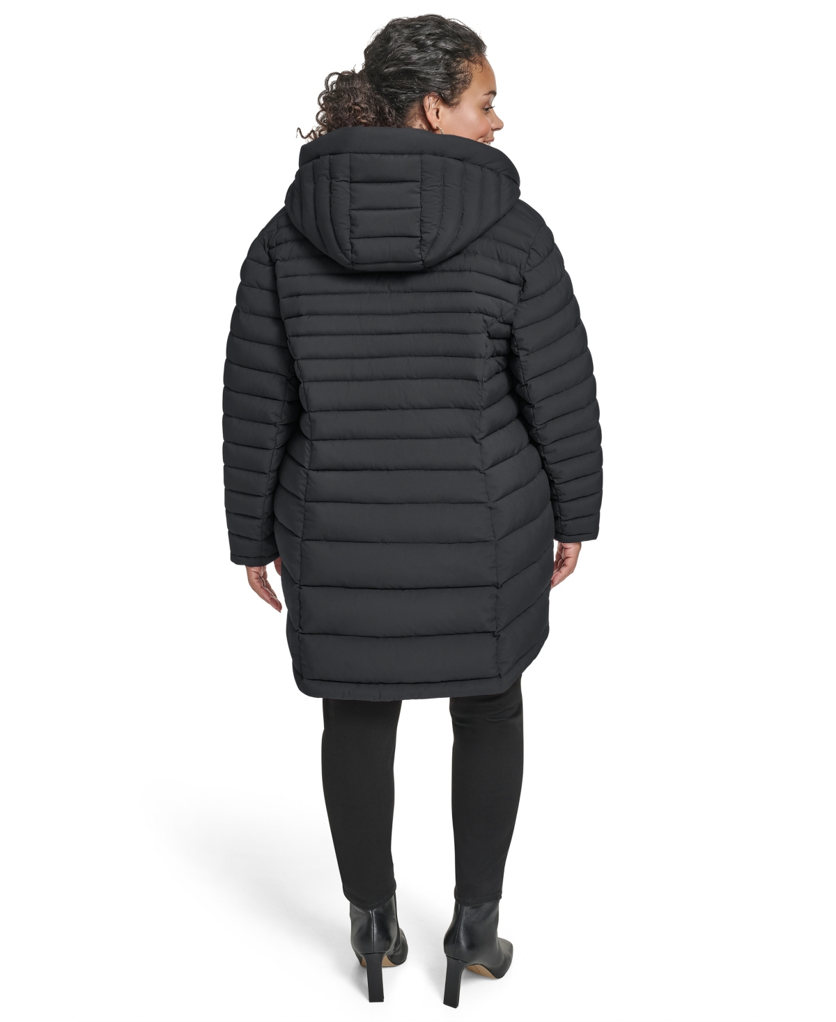 Tommy Hilfiger Plus Size Hooded Packable Puffer Coat In Black