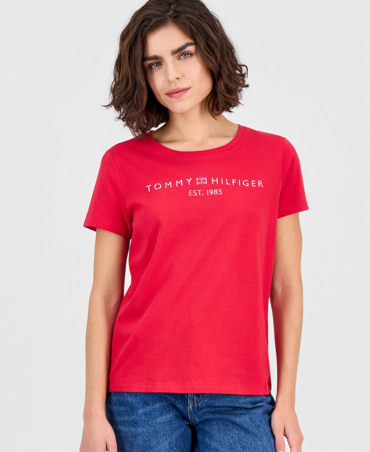 Tommy Hilfiger Women's Cotton Logo Crewneck T-shirt In Red