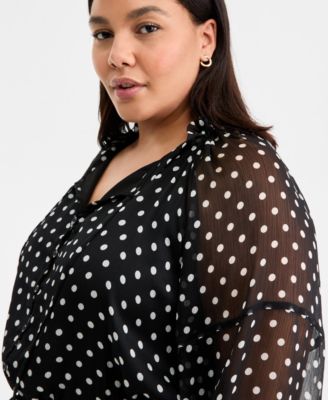 Trendy Plus Size Chiffon Polka-Dot Tie-Waist Maxi Dress, Macy's Exclusive
