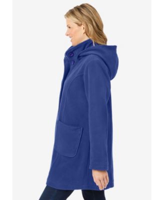 Plus Size Hooded A-Line Fleece Coat