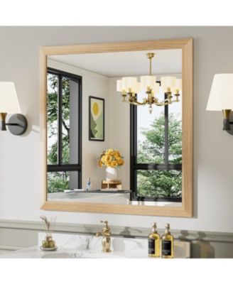 Bathroom Mirror, 36" x 36" Inch Thick Metal Framed Wall Mirrors for Over Sink, Bedroom, Living Room, Entryway, Rectangle Wall-Mounted Mirrors in Light/Pastel Yellow(Horizontal/Vertical)