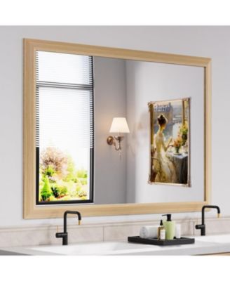 Bathroom Mirror, 55" x 32" Inch Thick Metal Framed Wall Mirrors for Over Sink, Bedroom, Living Room, Entryway, Rectangle Wall-Mounted Mirrors in Light/Pastel Yellow(Horizontal/Vertical)