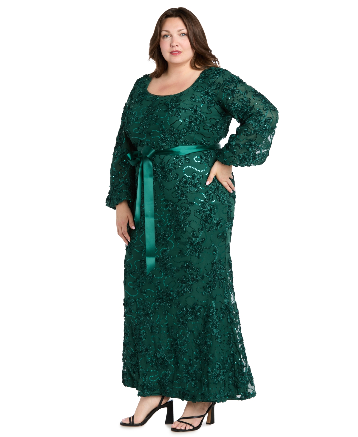 R & M Richards Plus Size Soutache Lace Long Dress In Green