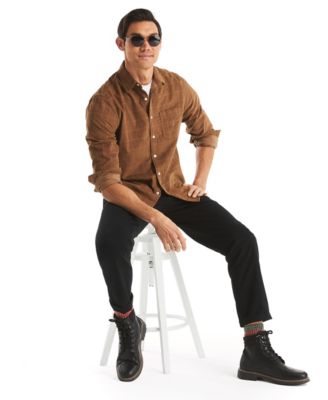 Men's Long Sleeve Corduroy Plaid Dobby Shirt