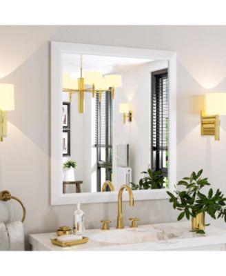 Bathroom Mirror, 36" x 32" Inch Thick Metal Framed Wall Mirrors for Over Sink, Bedroom, Living Room, Entryway, Rectangle Wall-Mounted Mirrors in White(Horizontal/Vertical)