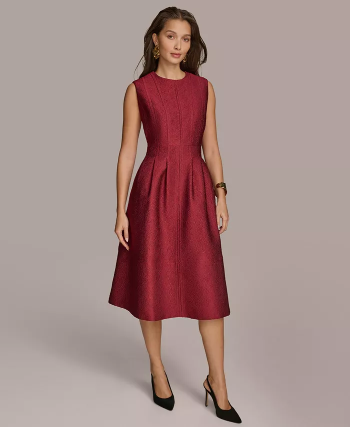 Women's Jacquard Solid Fit and Flare Dress