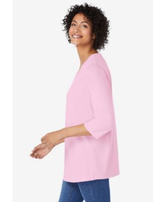 Plus Size Perfect Three-Quarter Sleeve V-Neck Tunic