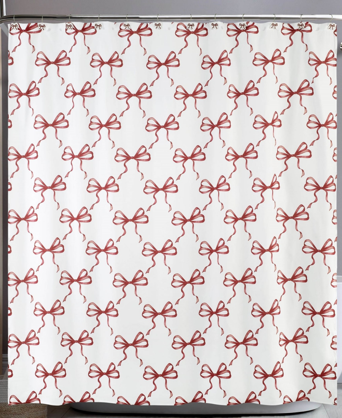 Avanti Christmas Bows Polyester Shower Curtain, 72" X 72" In White