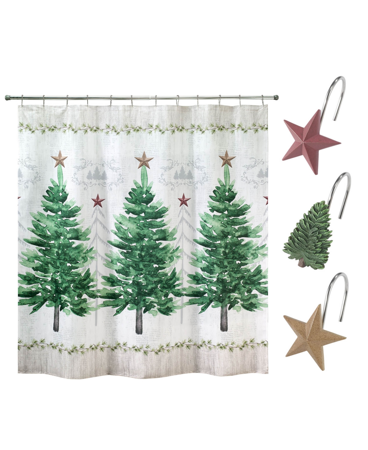 Avanti Trees Shower Curtain And 12-pc. Shower Curtain Hooks Set In Green