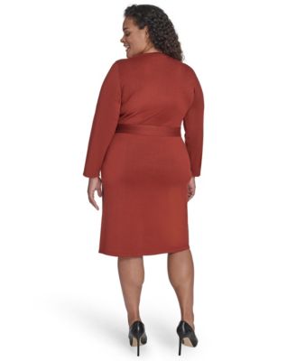 Plus Size Long Sleeve Belted Midi Dress