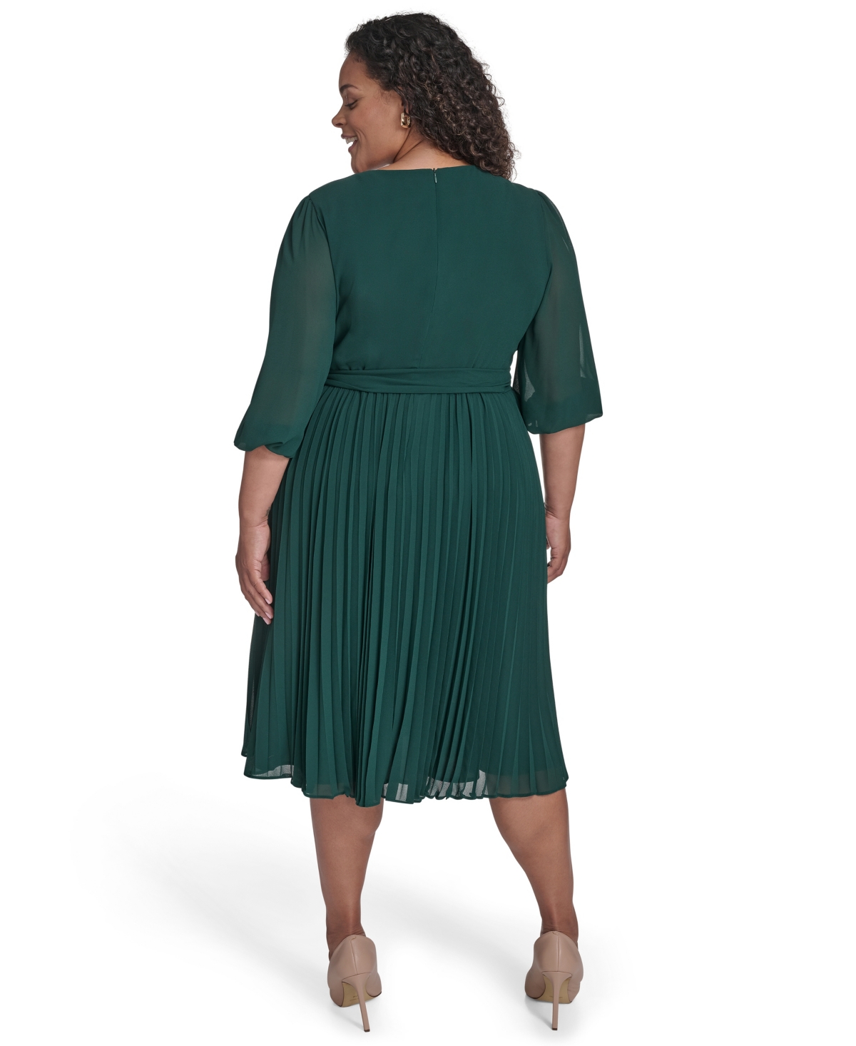 Jessica Howard Plus Size Ballon Sleeve Midi Dress In Green