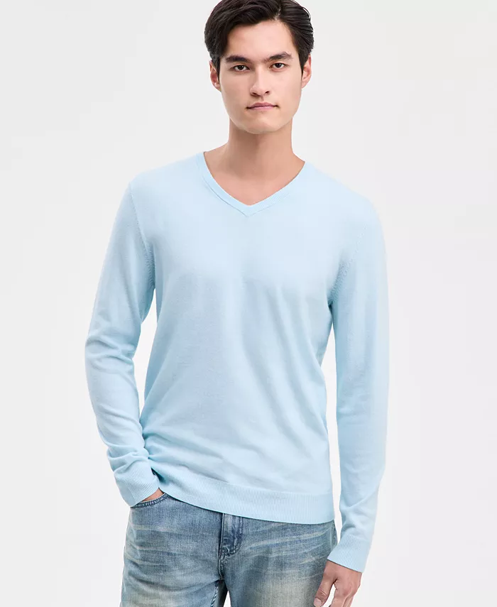 Men's Solid V-Neck Cotton Sweater - thumbnail 10
