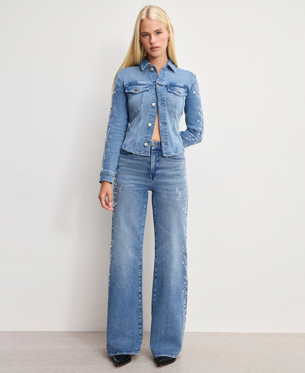 Good American Women's Dolly Joleans Embellished High Rise Jeans