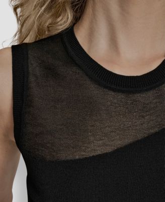 Women's Asymmetric Sheer Panel Sleeveless Sweater