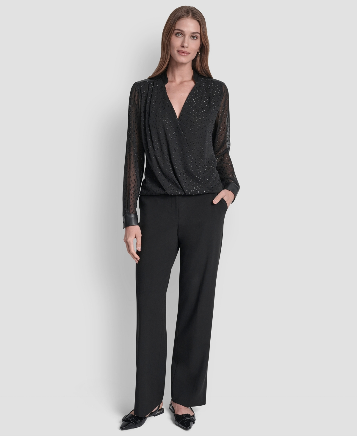 Dkny Women's Clip Dot Pattern V-neck Blouse In Black