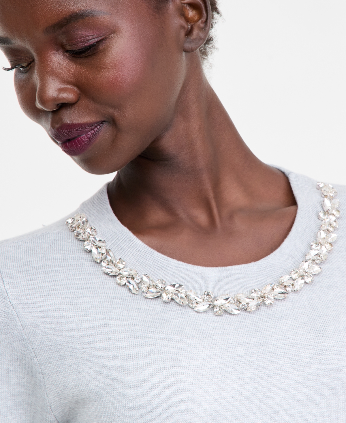 Inc International Concepts Women's Short-sleeve Embellished-neck Sweater, Macy's Exclusive In White