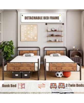 Metal Bunk Bed Twin Over Twin, Twin Bunk Beds, Heavy Duty Twin Size Metal Bunk Bed with High Guardrail & Ladders, Convertible Bunk Beds for Kids Adults, No Box Spring Needed