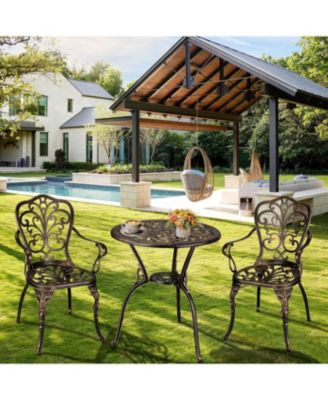 Patio Bistro Sets 3 Piece Outdoor Cast Aluminum Patio Bistro Set, Patio Table and Chairs Set of 2 with Umbrella Hole for Yard, Garden, Balcony, Poolside, Antique Bronze