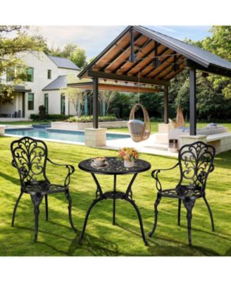 Patio Bistro Sets 3 Piece Outdoor Cast Aluminum Patio Bistro Set, Patio Table and Chairs Set of 2 with Umbrella Hole for Yard, Garden, Balcony, Poolside, Black