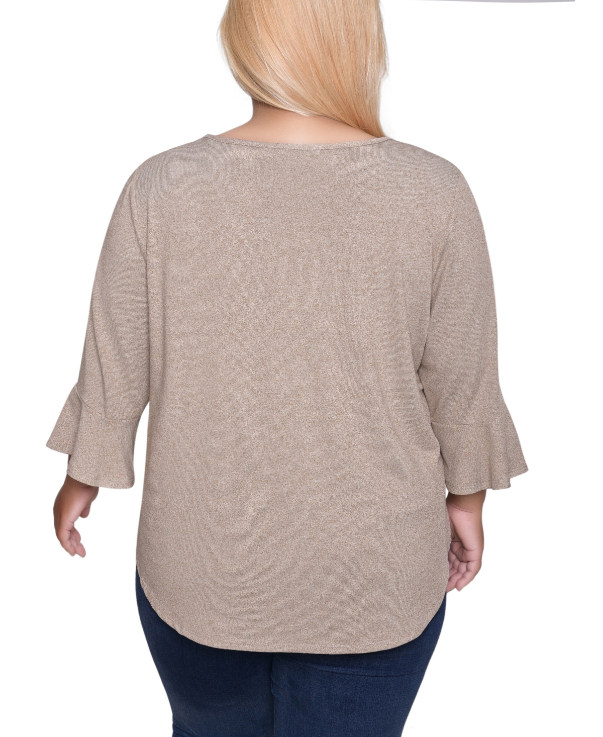 Ny Collection Plus Size 3/4 Bell Sleeve Top In Gray