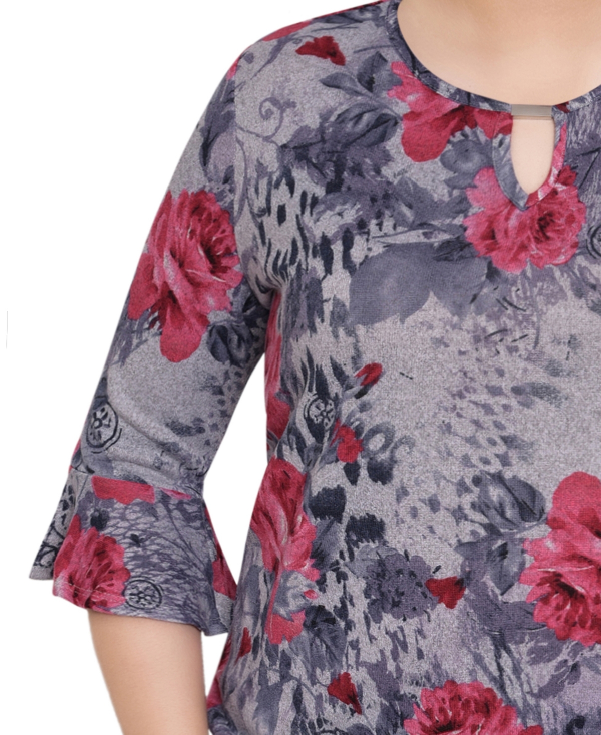 Ny Collection Plus Size 3/4 Bell Sleeve Top In Multi