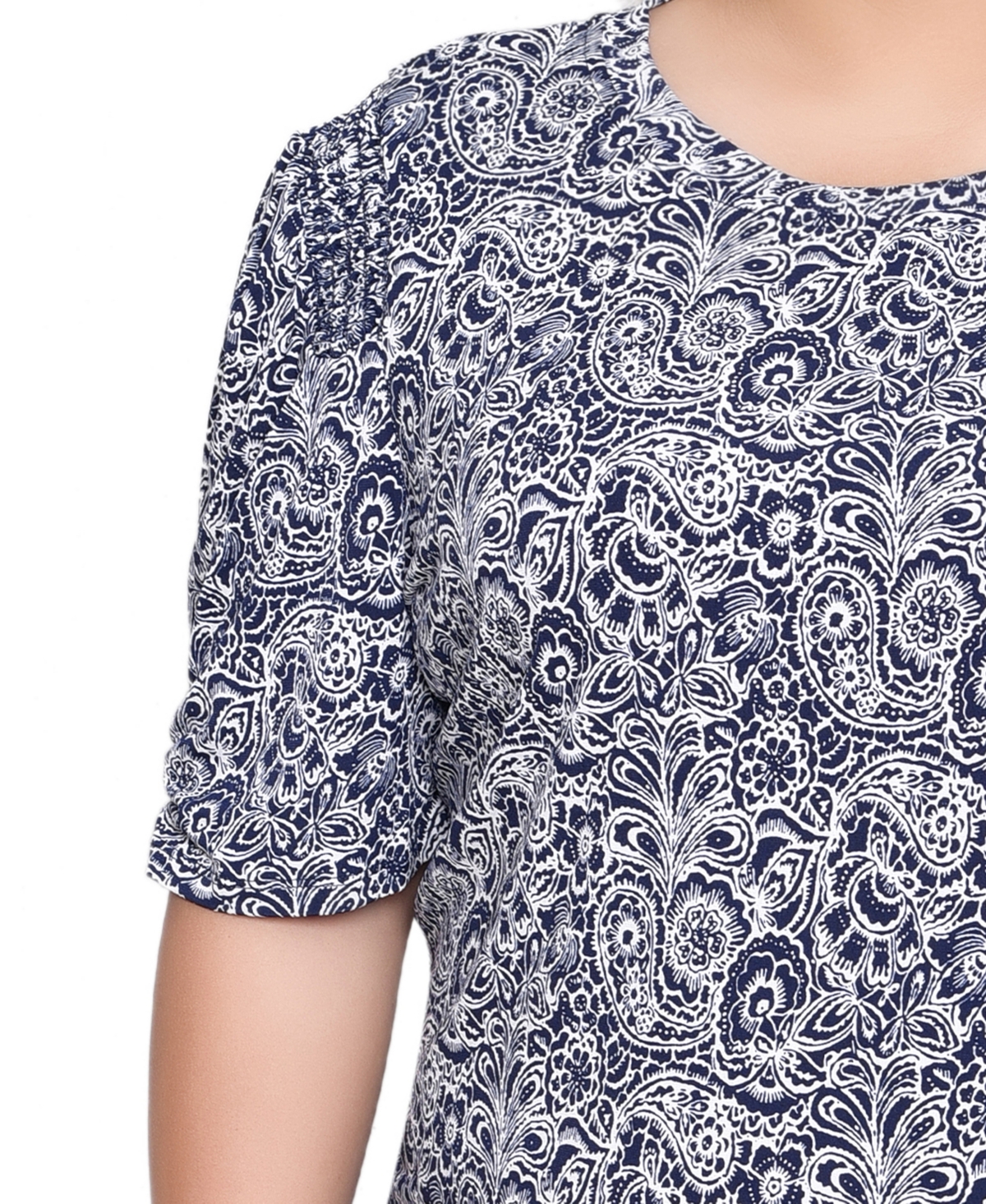 Ny Collection Plus Size Short Sleeve Crew Neck Top In Multi