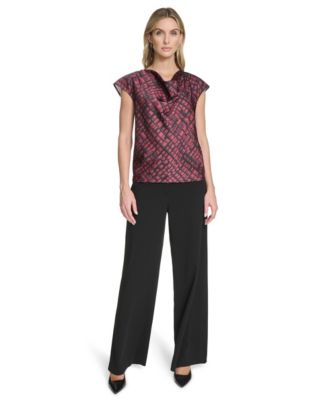 Women's Short Sleeve Cowl Neck Pull-On Blouse