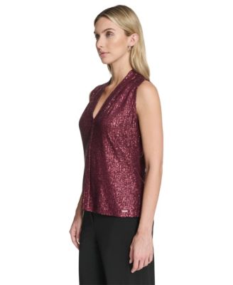 Women's Sequin Detail V-Neck Blouse