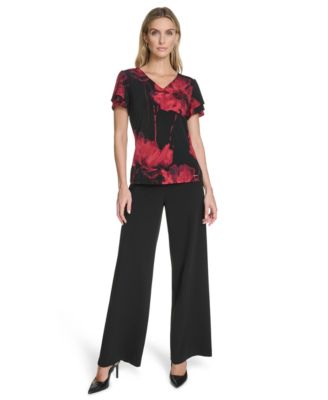 Women's Short Sleeve V-Neck Printed Top