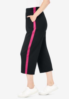 Women's Plus Size Side-Stripe Cotton French Terry Capri