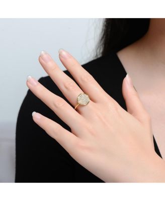 Women's 14K Gold Plated CZ Paved Square Shaped Cocktail Ring