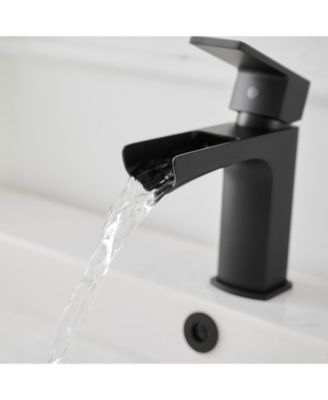 Drip-Free Waterfall Low-Arc Single Handle Modern Bathroom Sink Faucet with Drain Assembly