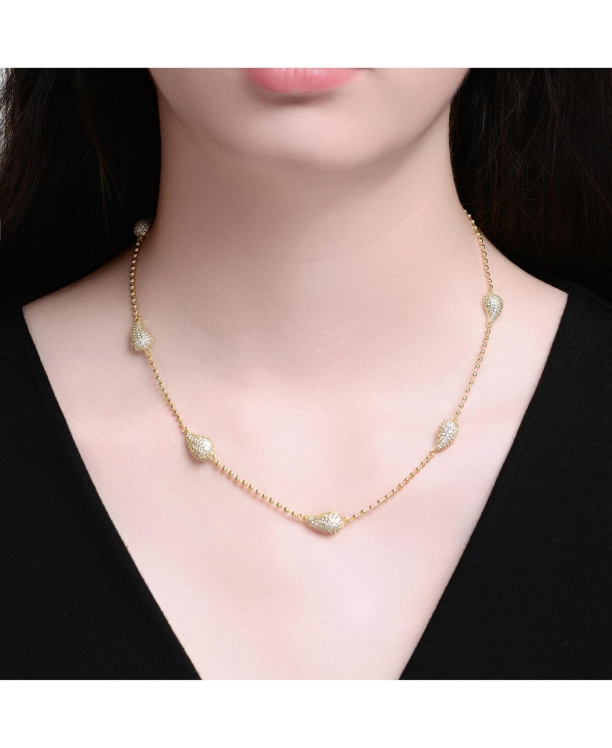 Rachel Glauber Two-Toned with Clear Cubic Zirconia Station Necklace