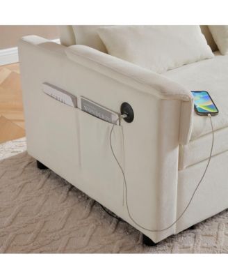 55" Velvet Loveseat Sofa Bed with USB Ports, Adjustable Backrest and Pull-Out Sleeper with Storage Pockets and Pillows-Maison Boucle