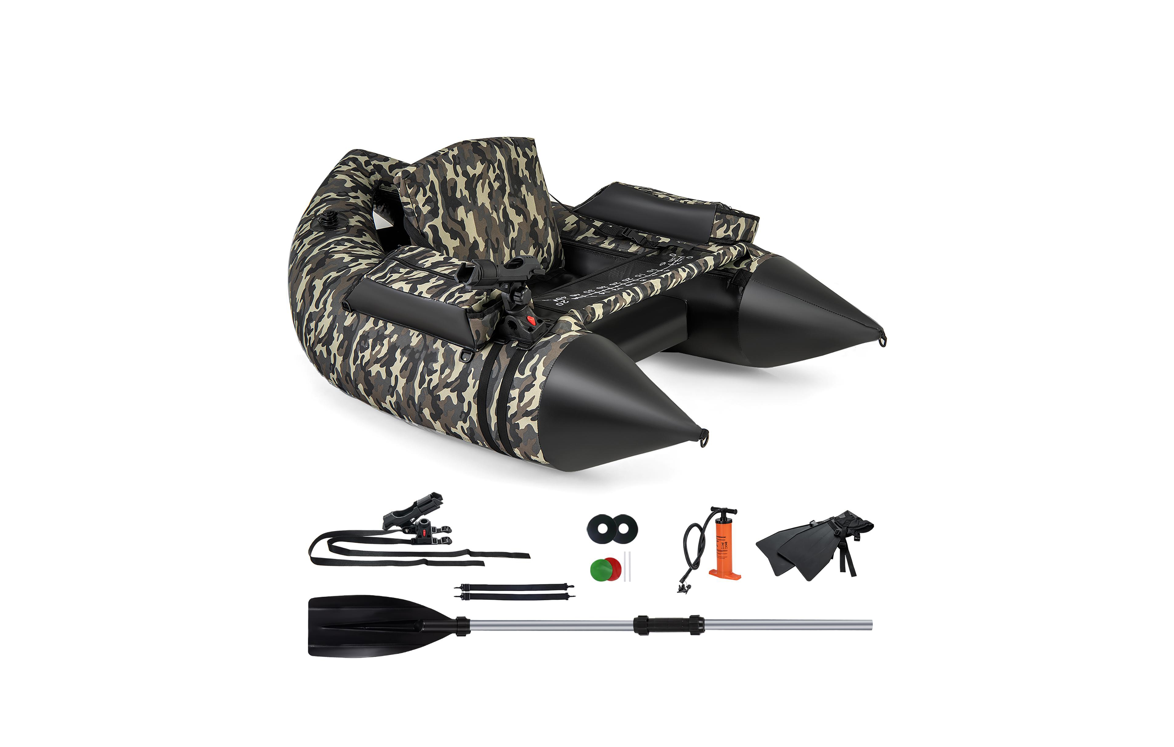 Gymax Inflatable Float Tube w/ Flippers Fish Ruler Rod Holder Storage Pockets Pump
