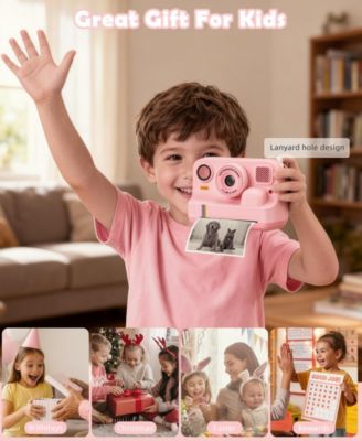 Kids Instant Print Camera 48MP with 16X Zoom, 1080P HD Video, Bluetooth, Dual Lens, 32GB Card & 4 Print Rolls