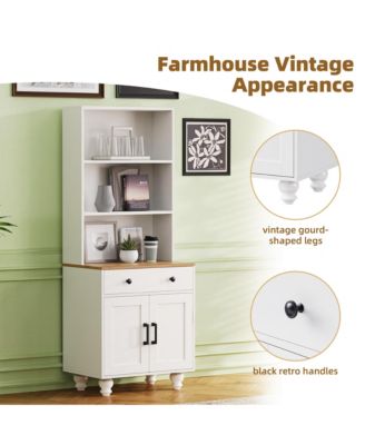 Farmhouse Storage Cabinet with Adjustable Shelves and Drawer for Kitchen or Living Room