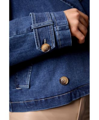 Women's Cropped Denim Double-Breasted Trench Jacket